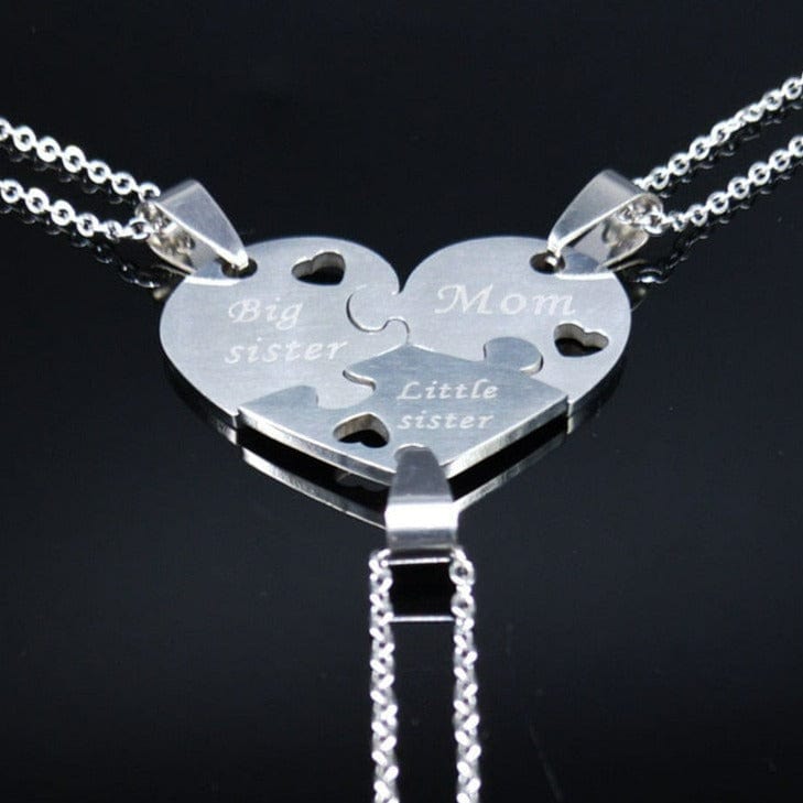 Mother Daughter Heart Necklace Silver