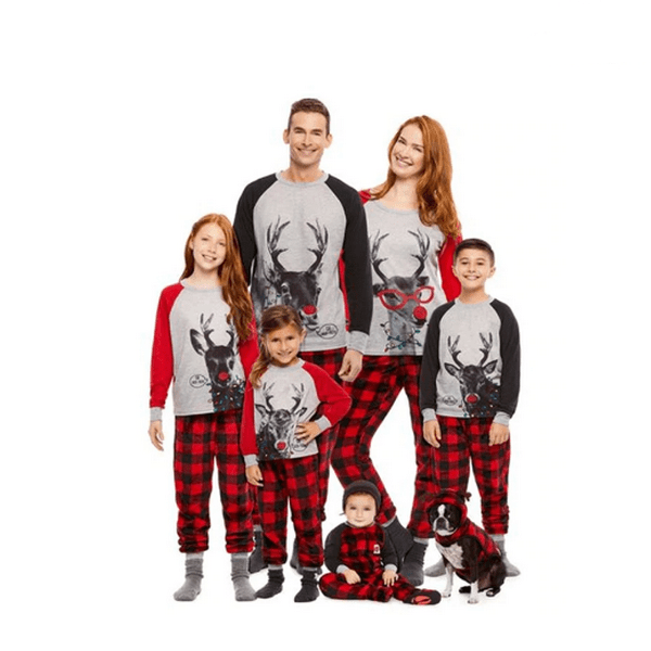 Pyjama noël famille cerf rouge et gris