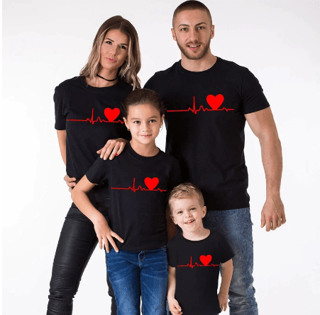 Tee shirt famille assorti rythme cardiaque